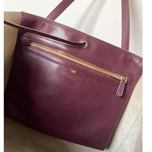 Anya Hindmarch Ebury Smiley Shopper Tote Small Leather Burgundy Perforated $1295